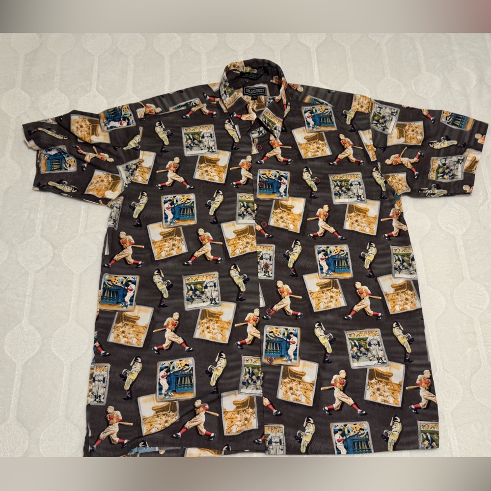 Vintage Baseball Stadium Print Men's The Saturday Evening Post Button Up Shirt